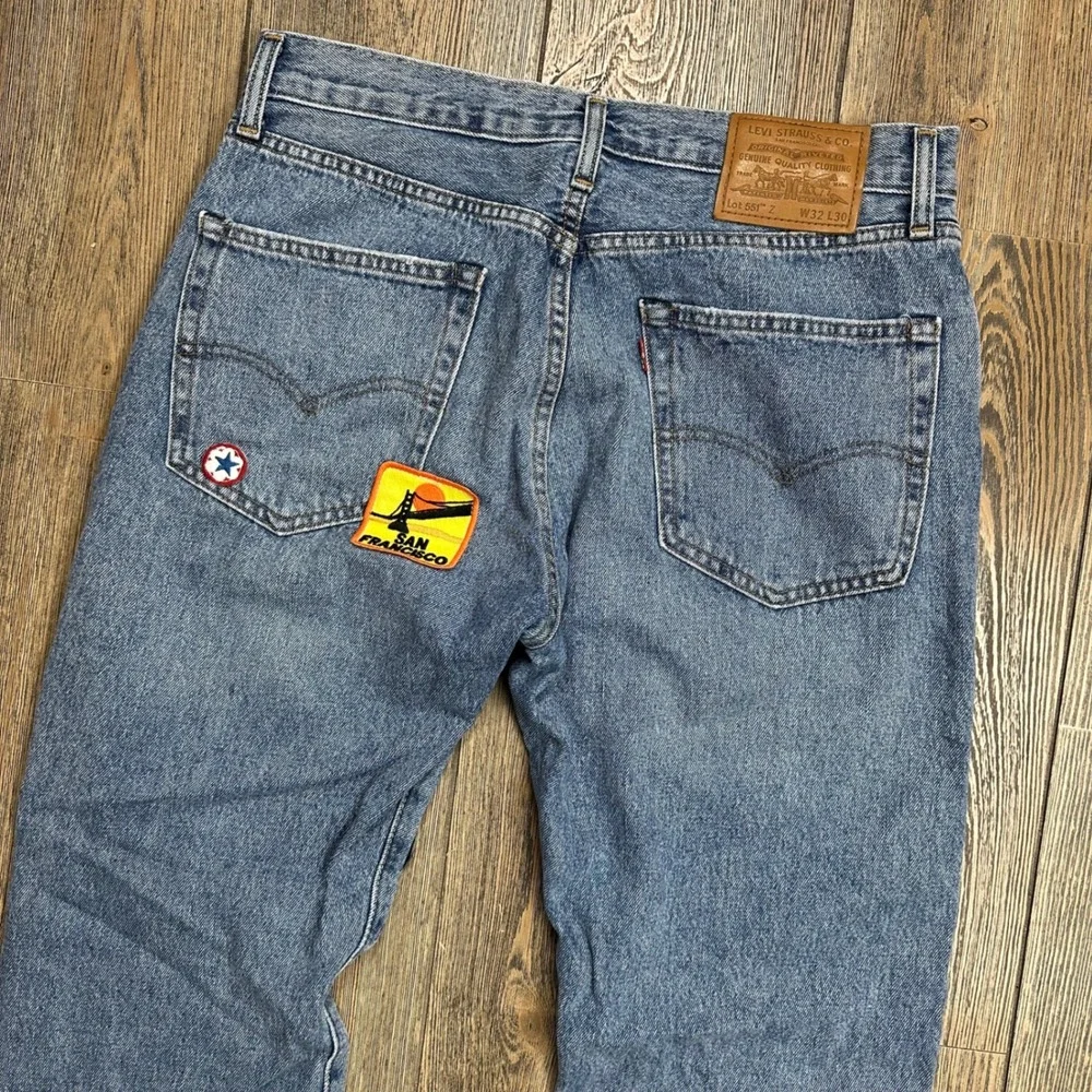Levis Premium 551 Z Straight California Patched Jeans Blue Denim Mens 32x30